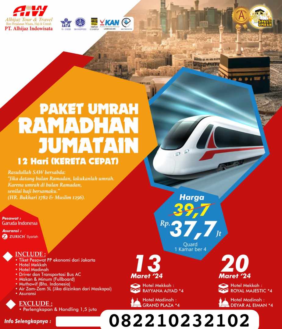 Umroh Ramadhan Jum’atain 12 hari dengan Kereta Cepat