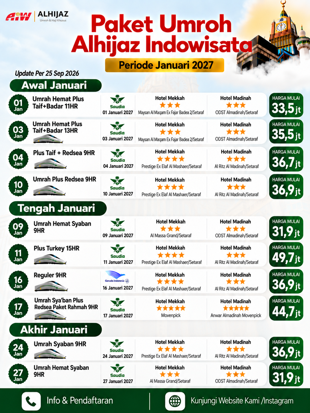 Jadwal Umroh Keberangkatan Bulan Januari 2027